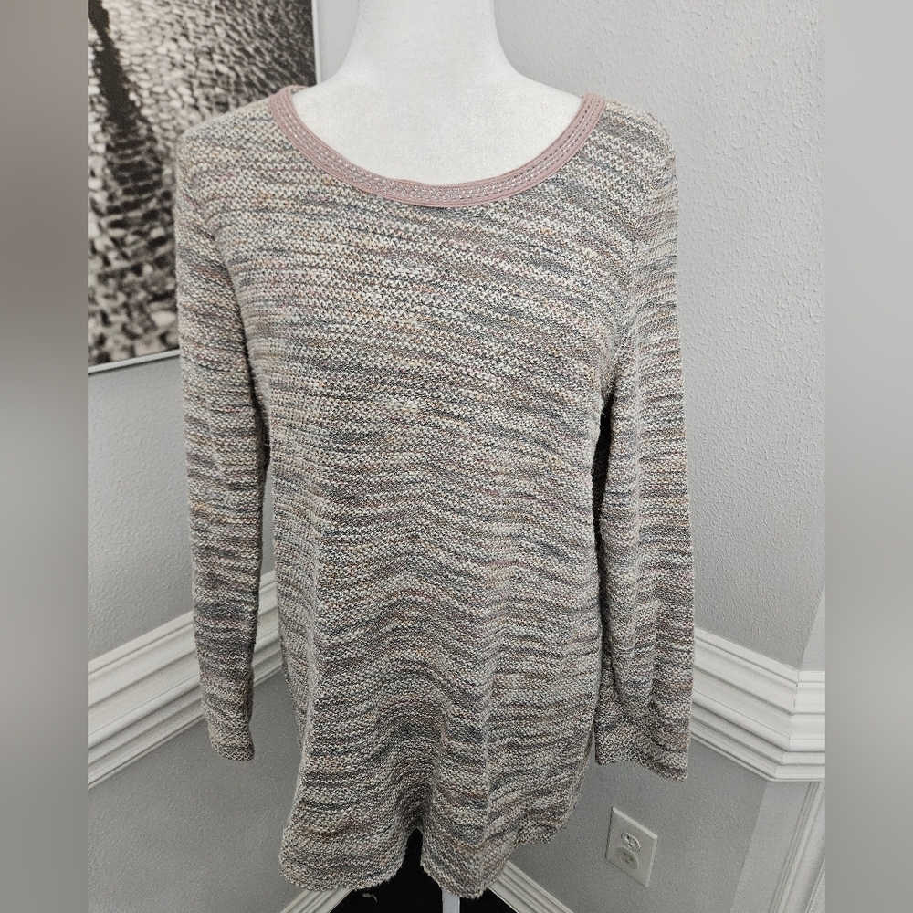 Sunday By Dress Barn Sweater Pink Gray Knit XL